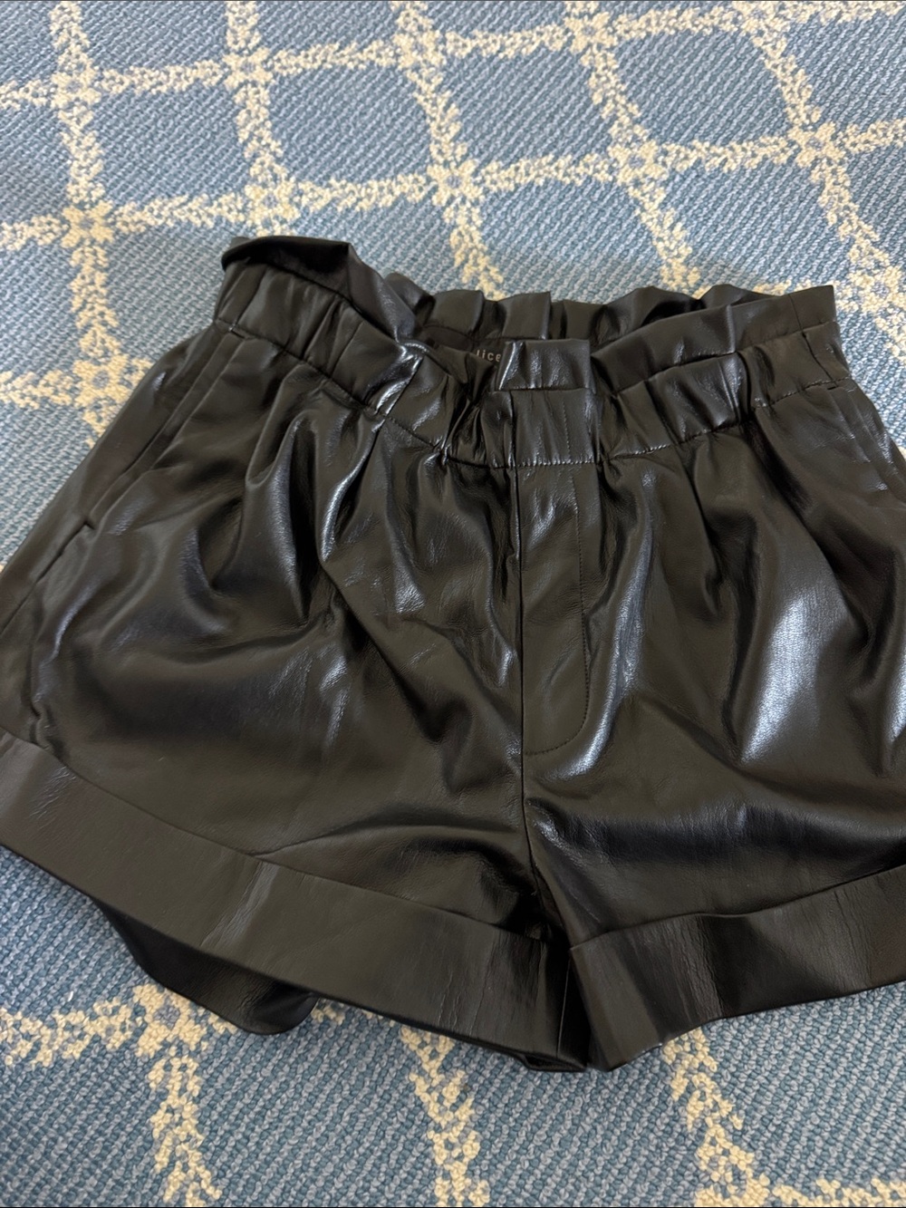 Alice + Olivia Black Faux Leather High-Waist Paperbag Shorts